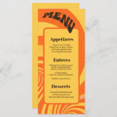 Menu Retro les années 70 Orange Jaune 3 cours Mariage M (Devant / Derrière)