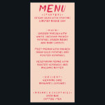 Menu Rétro manuscrit coloré brillant Mariage moderne<br><div class="desc">Un menu coloré rétro moderne et chic,  rouge mariage et chatoyant. Ce qui présente un design modèle chic d'un arrière - plan de pêche boho brillant typographie de magenta rouge vif et un menu manuscrit en rouge. Parfait et assorti à toute la suite.</div>