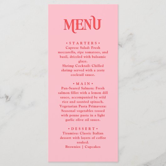 Menu Retro Modern Pink and Red Wedding Dinner (Devant)