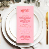 Menu Retro Modern Pink and Red Wedding Dinner