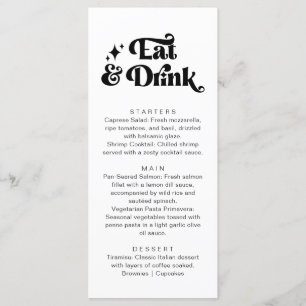 Menu Retro moderne Noir Blanc manger et boire Mariage