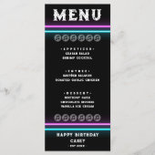 Menu Retro Neon rose & bleu rayé Anniversaire Dîner (Devant)