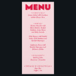 Menu Rétro rose rouge brillant Funky Gras Mariage moder<br><div class="desc">Un menu coloré rétro moderne et branché,  rose rouge mariage. Ce qui présente un design modèle chic de boho rose arrière - plan et rouge vif typographie magenta et menu écrit à la main en rouge. Parfait et assorti à toute la suite.</div>