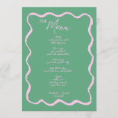 Menu Retro Squiggle rose et vert Mariage manuscrit (Devant)