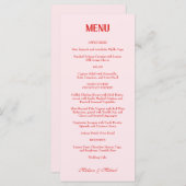 Menu Retro Valentine Wedding Photo Red Pink (Devant / Derrière)
