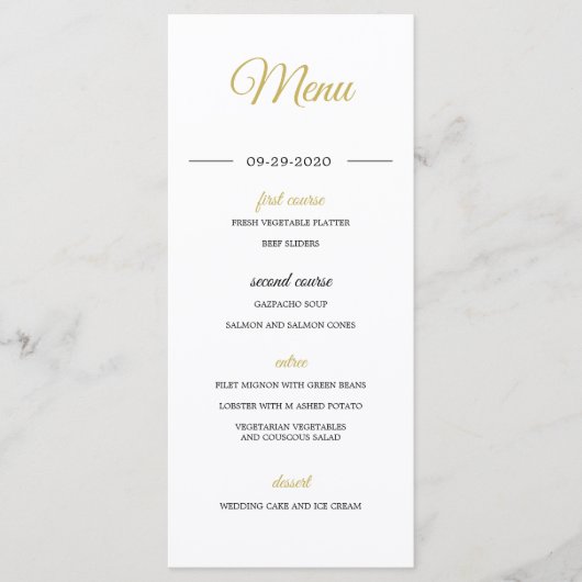 Menu Revêtement photo moderne Gold Mariage élégant (Devant)