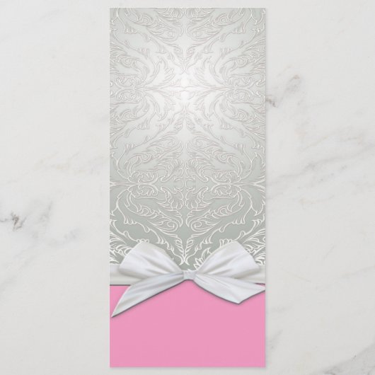 Menu Ribbon de luxe Silver/Pink Mariage damassé (Dos)