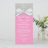Menu Ribbon de luxe Silver/Pink Mariage damassé (Debout devant)