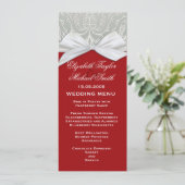 Menu Ribbon de luxe Silver/Red Mariage damassé (Debout devant)