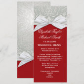 Menu Ribbon de luxe Silver/Red Mariage damassé (Devant / Derrière)