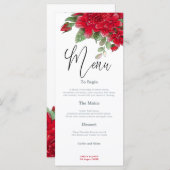 Menu Rich Red Roses mariage de script élégant (Devant / Derrière)