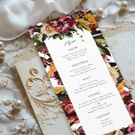 Menu Richesse du Mariage floral coloré du printemps<br><div class="desc">Customisez tout le texte ; le nom de la mariée et de la mariée est au verso. Customiser plus loin pour modifier la forme derrière le texte et la couleur arrière - plan derrière les fleurs</div>