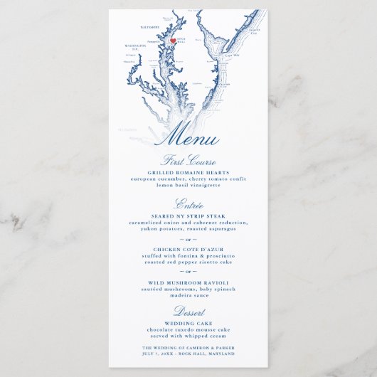 Menu Rock Hall Maryland Map Elégant Mariage bleu marine (Devant)