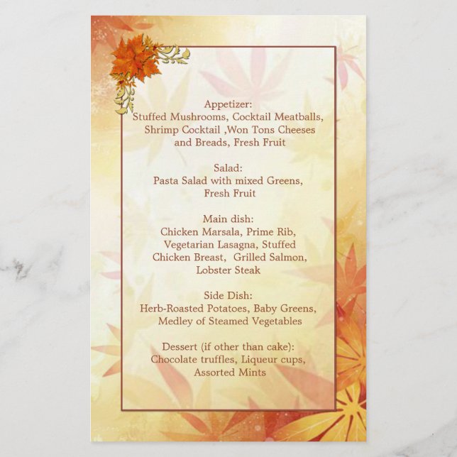 Menu Rode en gouden herfst (Achterkant)