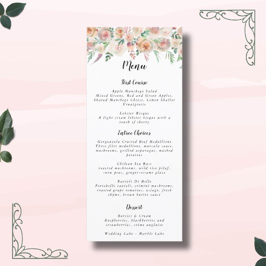 Menu Romance intemporelle Floral Mariage de couronne