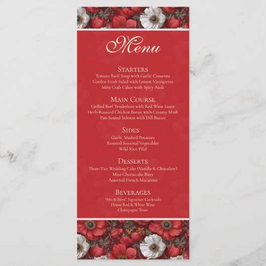 Menu Romantic Anemones Sparkle City Wedding (Devant)