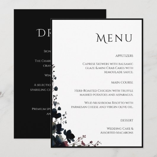 Menu Romantic Floral Wedding Soft Elegant (Devant / Derrière)