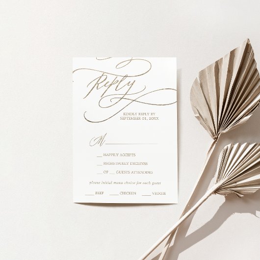 Menu Romantic Gold Calligraphy Keuze RSVP-kaart