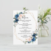 Menu Romantic Navy Blue Blush Rose Floral géométrique (Debout devant)