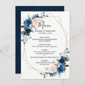 Menu Romantic Navy Blue Blush Rose Floral géométrique (Devant / Derrière)