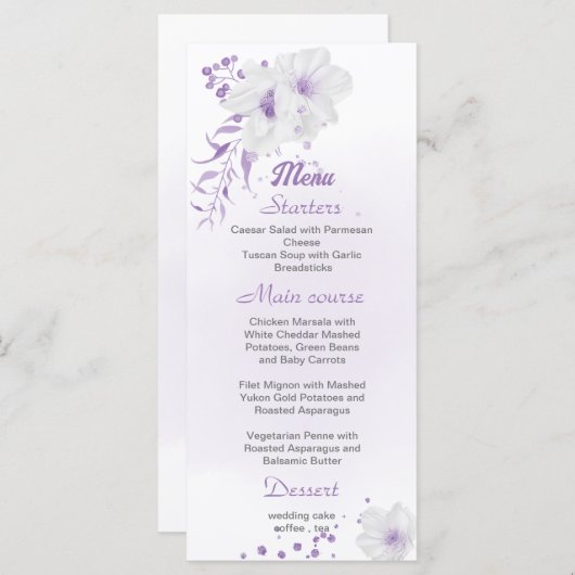 menu romantique & blanc violet mariage à fleurs (Devant / Derrière)