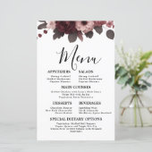 Menu Romantique Blush Rose Bourgogne Floral Mariag (Debout devant)