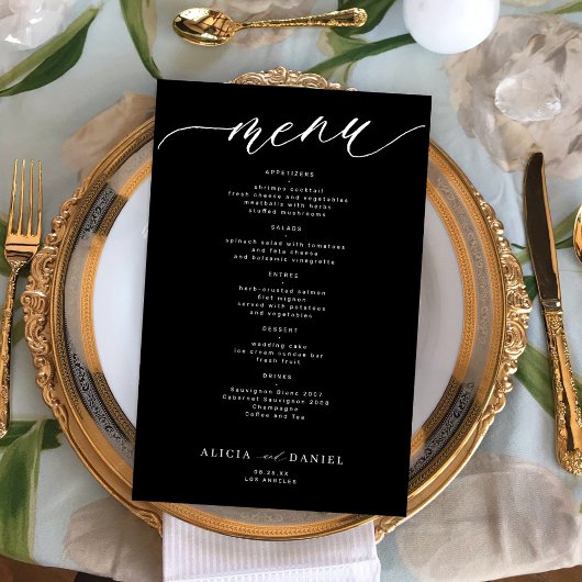 Menu romantique budget blanc et noir mariage