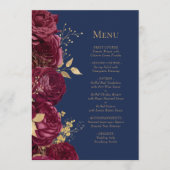 Menu Romantique Burgundy Gold Navy Mariage floral bleu (Devant)