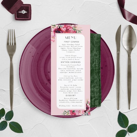 Menu Romantique Dusty Rose Peony Cadre moderne