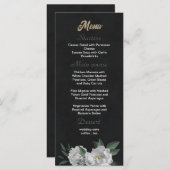 Menu romantique fleurs blanches verdure mariage noir (Devant / Derrière)