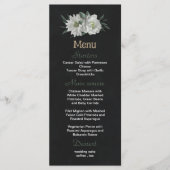 Menu romantique fleurs blanches verdure mariage noir (Devant)
