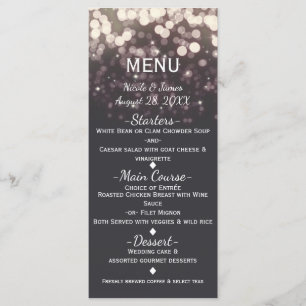 Menu romantique gris moderne et glamour avec lumiè