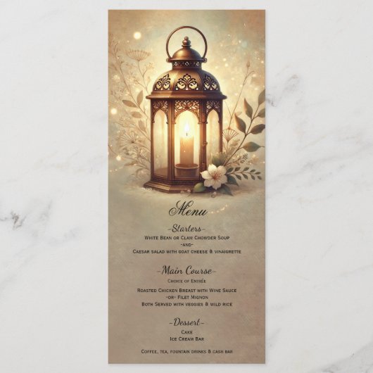 Menu romantique Rustique de Lanterne brillante en  (Devant)