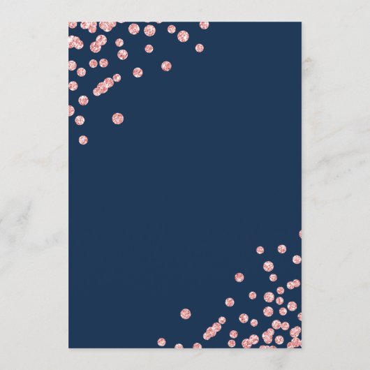 Menu Romantique Script Mariage Confetti Rose Gold Navy (Dos)