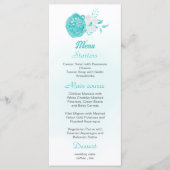 Menu romantique turquoise blanc mariage à fleurs (Devant)