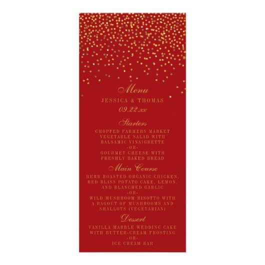 Menu Rood- en Glam Gold-Confetti bruiloft (Voorkant)