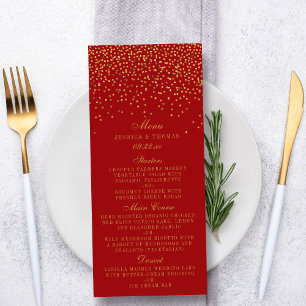 Menu Rood- en Glam Gold-Confetti bruiloft