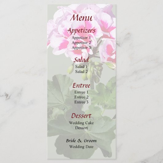 Menu Rood- en roze geranium Wedding (Voorkant)