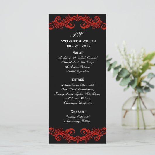 Menu Rood- en zwarte bruiloft (Staand voorkant)