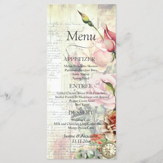 Menu  Roos bruiloft (Voorkant)