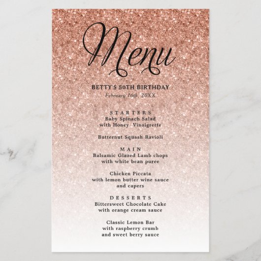 Menu roos Gold Glitter Party (Voorkant)