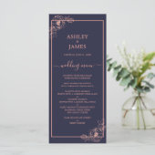 Menu Rose bleu Chic Marine Gold Floral Outline Mariage (Debout devant)
