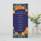 Menu Rose bleu et orange Floral Mariage moderne (Debout devant)