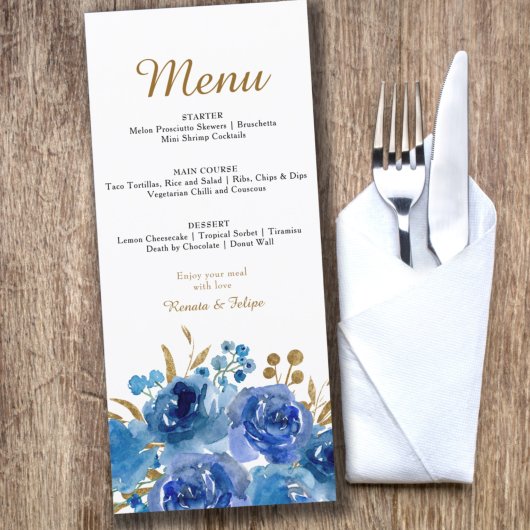 Menu Rose Bleue et Feuille d'Or Modifiable 3 Services
