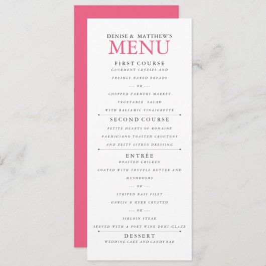 Menu Rose Camellia (Devant / Derrière)