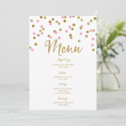Menu rose-clair de mariage de confettis d'or (Debout devant)