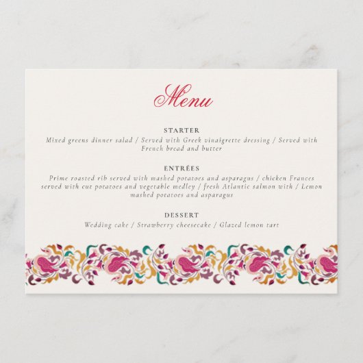 Menu Rose Classique Verte Jaune Florale Cygne Oiseau Ma (Devant)