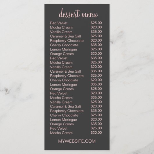 Menu Rose de 311 de Haute pois de petits gâteaux (Dos)