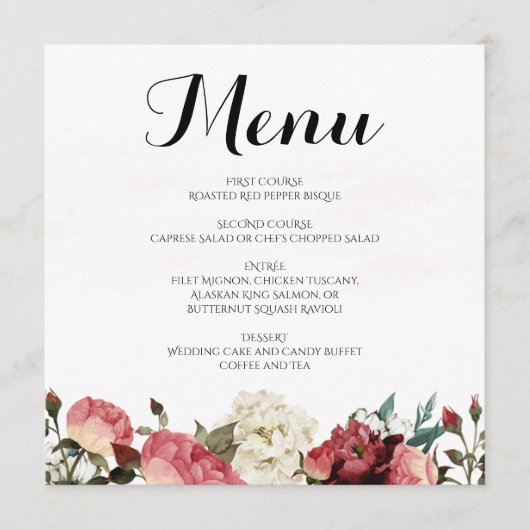 Menu rose de mariage (Devant)