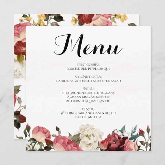 Menu rose de mariage (Devant / Derrière)